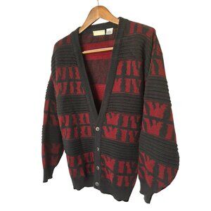 Adam Sloane 80s Loose Fit Texture Knit Cardigan Men Sz XL Bold Graphic Wine Navy
